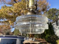 Antq 19th C. GWTW Cut Glass Font Banquet Column Oil Lamp Converted Electric 27