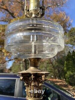 Antq 19th C. GWTW Cut Glass Font Banquet Column Oil Lamp Converted Electric 27