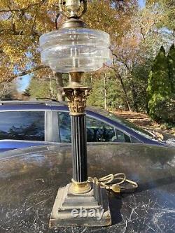 Antq 19th C. GWTW Cut Glass Font Banquet Column Oil Lamp Converted Electric 27