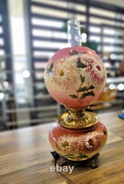 Antq Victorian Oil or Parlor Lamp Hand Painted converted to electric rewired
