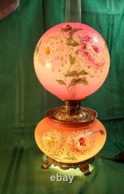 Antq Victorian Oil or Parlor Lamp Hand Painted converted to electric rewired