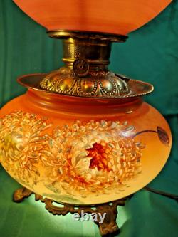 Antq Victorian Oil or Parlor Lamp Hand Painted converted to electric rewired