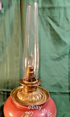 Antq Victorian Oil or Parlor Lamp Hand Painted converted to electric rewired