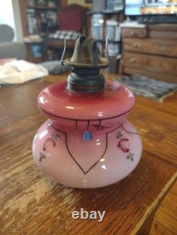 Art Deco Painted flowers Blown Pontil Pink Finger Oil Lamp 5