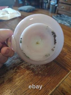 Art Deco Painted flowers Blown Pontil Pink Finger Oil Lamp 5