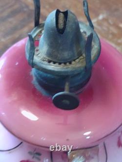 Art Deco Painted flowers Blown Pontil Pink Finger Oil Lamp 5