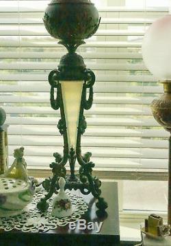 Art Nouveau 1890 Bronze Authentic Tiffany & Co. 954 Oil Lamp Opal Fireglow 29
