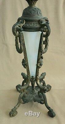 Art Nouveau 1890 Bronze Authentic Tiffany & Co. 954 Oil Lamp Opal Fireglow 29