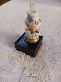 Atq Hand Painted Roses Milk Glass Embossed Miniature Oil Lamp Hulsebus