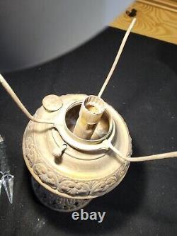 Atq Tiny Juno Miniature Oil Kerosene Stand Lamp Brass Milk Glass Ribbed Shade