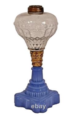 Atterbury Oil Lamp EAPG Clear Font & RARE Lavender Blue Glass Base c1860-1870