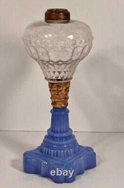 Atterbury Oil Lamp EAPG Clear Font & RARE Lavender Blue Glass Base c1860-1870
