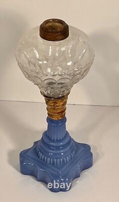 Atterbury Oil Lamp EAPG Clear Font & RARE Lavender Blue Glass Base c1860-1870