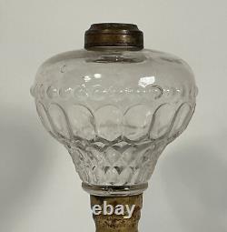 Atterbury Oil Lamp EAPG Clear Font & RARE Lavender Blue Glass Base c1860-1870