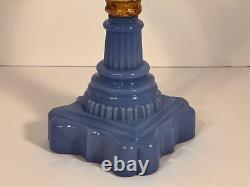 Atterbury Oil Lamp EAPG Clear Font & RARE Lavender Blue Glass Base c1860-1870