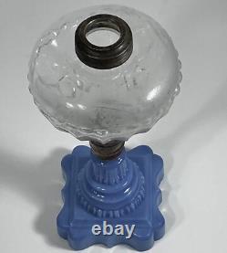 Atterbury Oil Lamp EAPG Clear Font & RARE Lavender Blue Glass Base c1860-1870