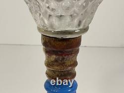 Atterbury Oil Lamp EAPG Clear Font & RARE Lavender Blue Glass Base c1860-1870