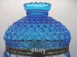 BEAUTIFUL 1890's Princess Feather BLUE pattern glass oil lamp ELECTRIFIED