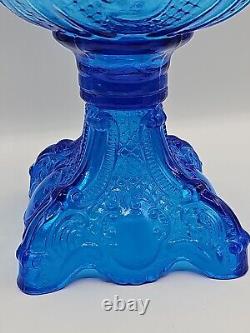 BEAUTIFUL 1890's Princess Feather BLUE pattern glass oil lamp ELECTRIFIED