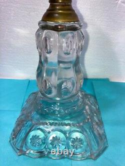 BLUE ADAMS GLASS MOON STARS OIL LAMP With1892 BRIDGEPORT BRASS UPTON PATENT BURNER