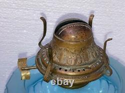 BLUE ADAMS GLASS MOON STARS OIL LAMP With1892 BRIDGEPORT BRASS UPTON PATENT BURNER