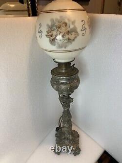 B And H Antique Parlor Banquet Cherub Oil Conversion To Electric Lamp 38