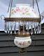 B&H 14 Hanging Oil Lamp Chain Prisms Glass Matching Font Floral Antique NICE
