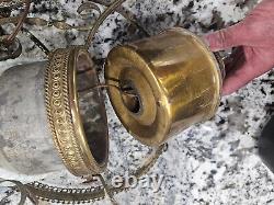 B&H 14 Hanging Oil Lamp Chain Prisms Glass Matching Font Floral Antique NICE