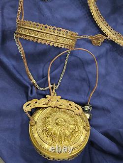 B&H 14 Hanging Oil Lamp Chain Prisms Glass Matching Font Floral Antique NICE