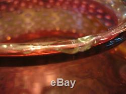 B & H Cranberry Hobnail Opalescent Brass Hanging Electrified Oil Lamp Vintage