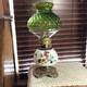 Beautiful 16 1/2 Antique Double Wick GWTW Oil Lamp Withquilted Puff Shade