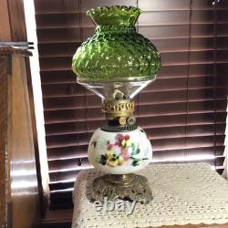 Beautiful 16 1/2 Antique Double Wick GWTW Oil Lamp Withquilted Puff Shade