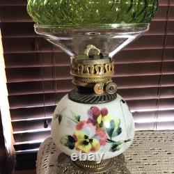 Beautiful 16 1/2 Antique Double Wick GWTW Oil Lamp Withquilted Puff Shade