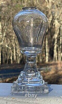 Beautiful Antique 19th C. Boston Sandwich Blown & Pressed Glass Whale Oil Lamp