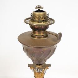 Beautiful Antique Brass Banquet Parlor Pedestal Oil Lamp Intricate & Ornate