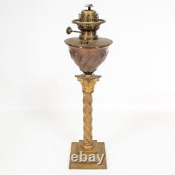 Beautiful Antique Brass Banquet Parlor Pedestal Oil Lamp Intricate & Ornate