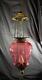 Beautiful Antique CRANBERRY Patterned Hanging Parlor Oil Lamp Electrified