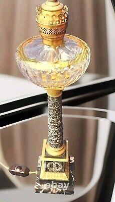 Beautiful Antique Neoclassical Marble Converted Oil Lamp Yellow Colored Crystal