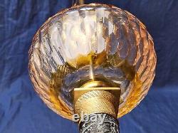 Beautiful Antique Neoclassical Marble Converted Oil Lamp Yellow Colored Crystal