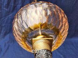 Beautiful Antique Neoclassical Marble Converted Oil Lamp Yellow Colored Crystal