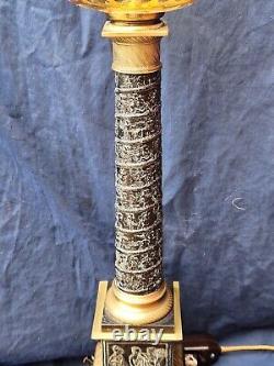 Beautiful Antique Neoclassical Marble Converted Oil Lamp Yellow Colored Crystal