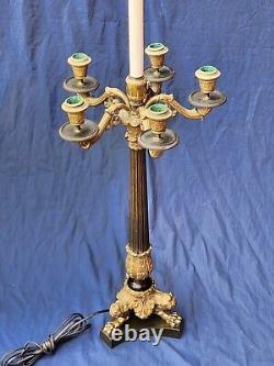 Beautiful Antique Neoclassical Marble Converted Oil Lamp Yellow Colored Crystal