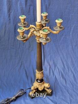 Beautiful Antique Neoclassical Marble Converted Oil Lamp Yellow Colored Crystal