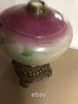 Beautiful Antique Painted Glass Oil Lamp Base Lovers Embracing Beautiful