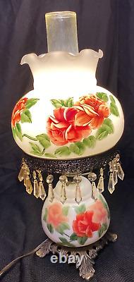 Beautiful Antique Victorian Floral Electric Powered Oil Hurricane Style Lamp