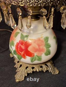 Beautiful Antique Victorian Floral Electric Powered Oil Hurricane Style Lamp