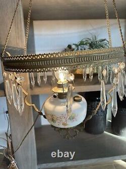Beautiful Antique oil converted to electric hanging lamp Victorian Millers