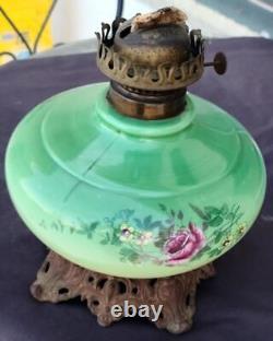 Beautiful Colorful Antique Porcelain Liquid Lamp Steel Base Hand Painted-VGC