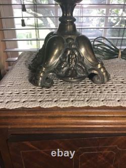 Beautiful Heavy Fancy 24 Antique Brass Oil Converted GWTW Table Lamp