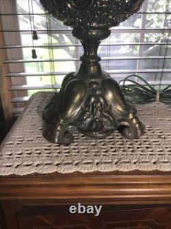 Beautiful Heavy Fancy 24 Antique Brass Oil Converted GWTW Table Lamp
